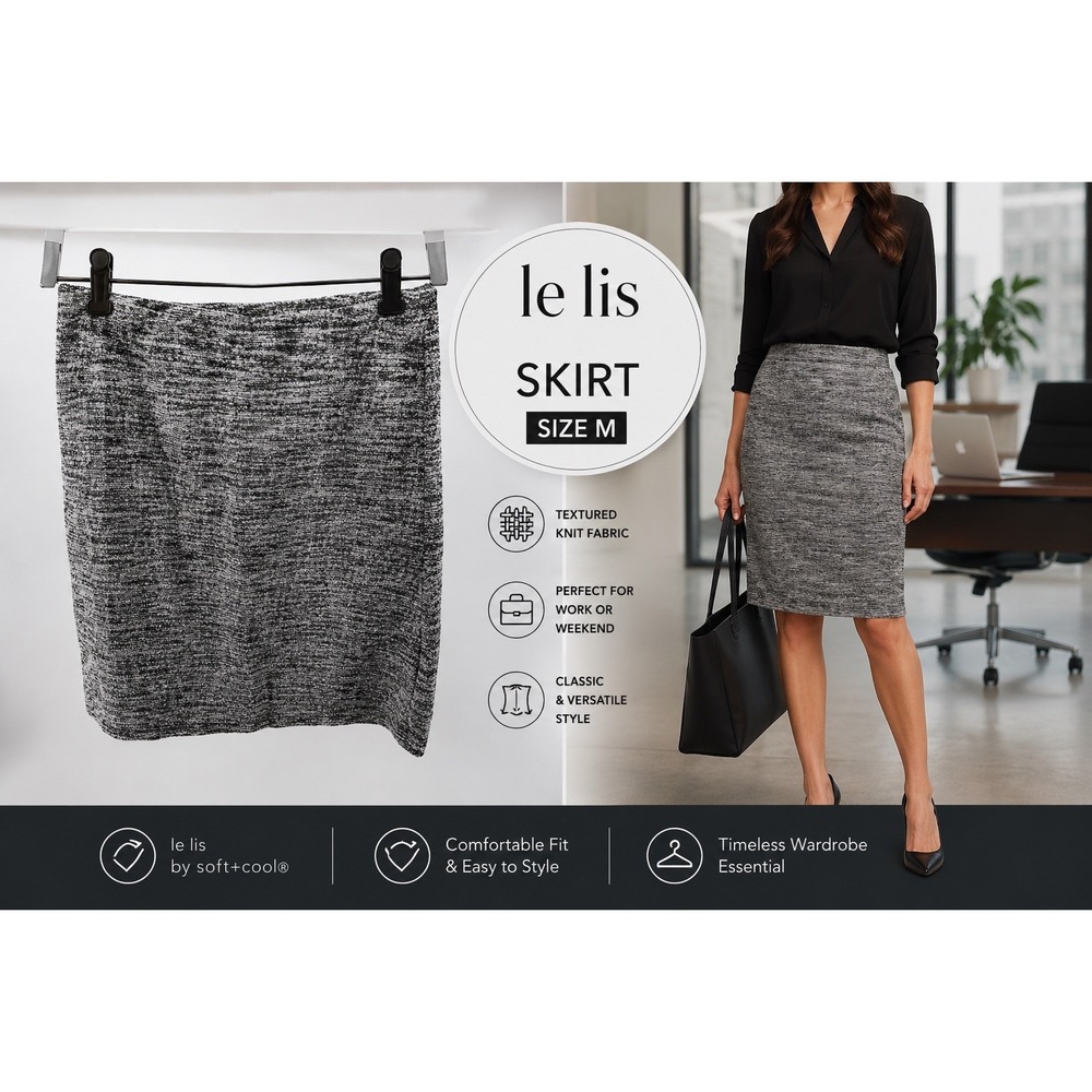 Le Lis Y2K Black & White Tweed Skirt Size M Made In USA Work Office Wear Stretch